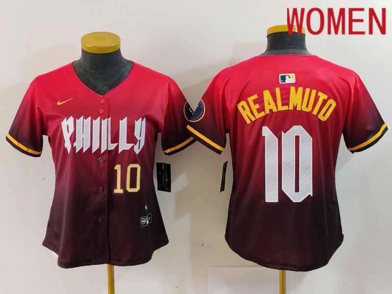 Women Philadelphia Phillies #10 Realmuto Red City Edition 2024 Nike MLB Jersey style 3